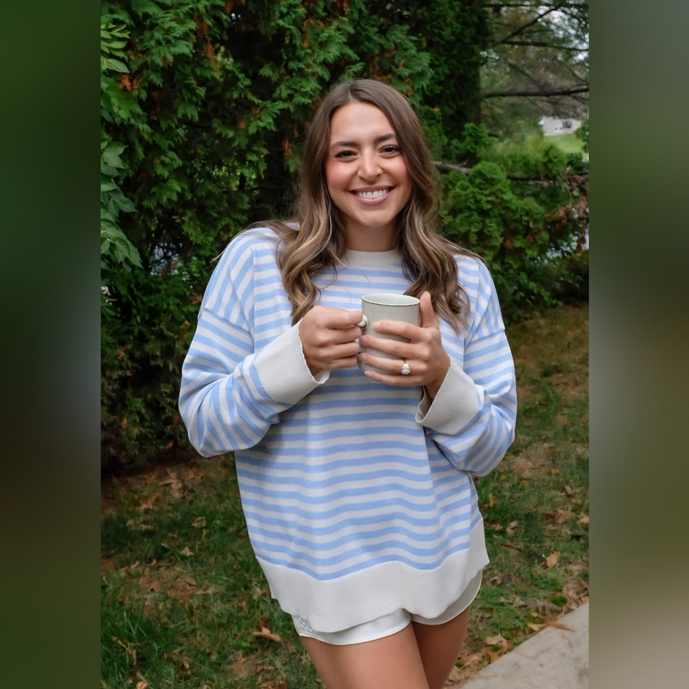 Women's Striped Lightweight Soft Knit Crewneck Sweater